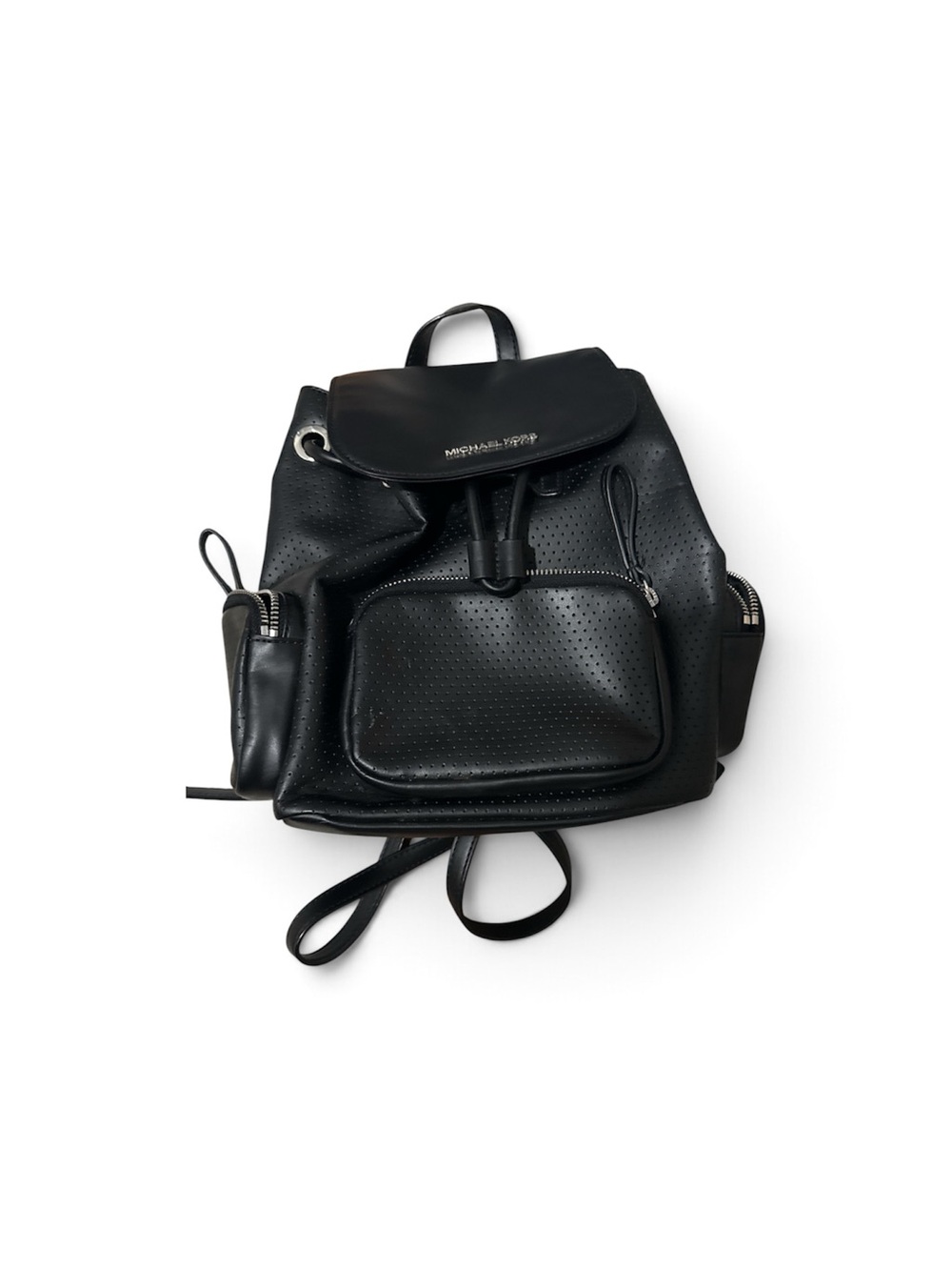 Michael Kors Black Perforated Leather Drawstring Backpack